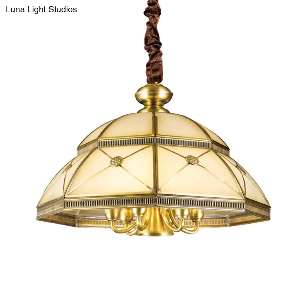 Frosted Glass Gold Pendant Chandelier Bowl - Colonial Ceiling Hang Fixture For Kitchen (7 Lights)