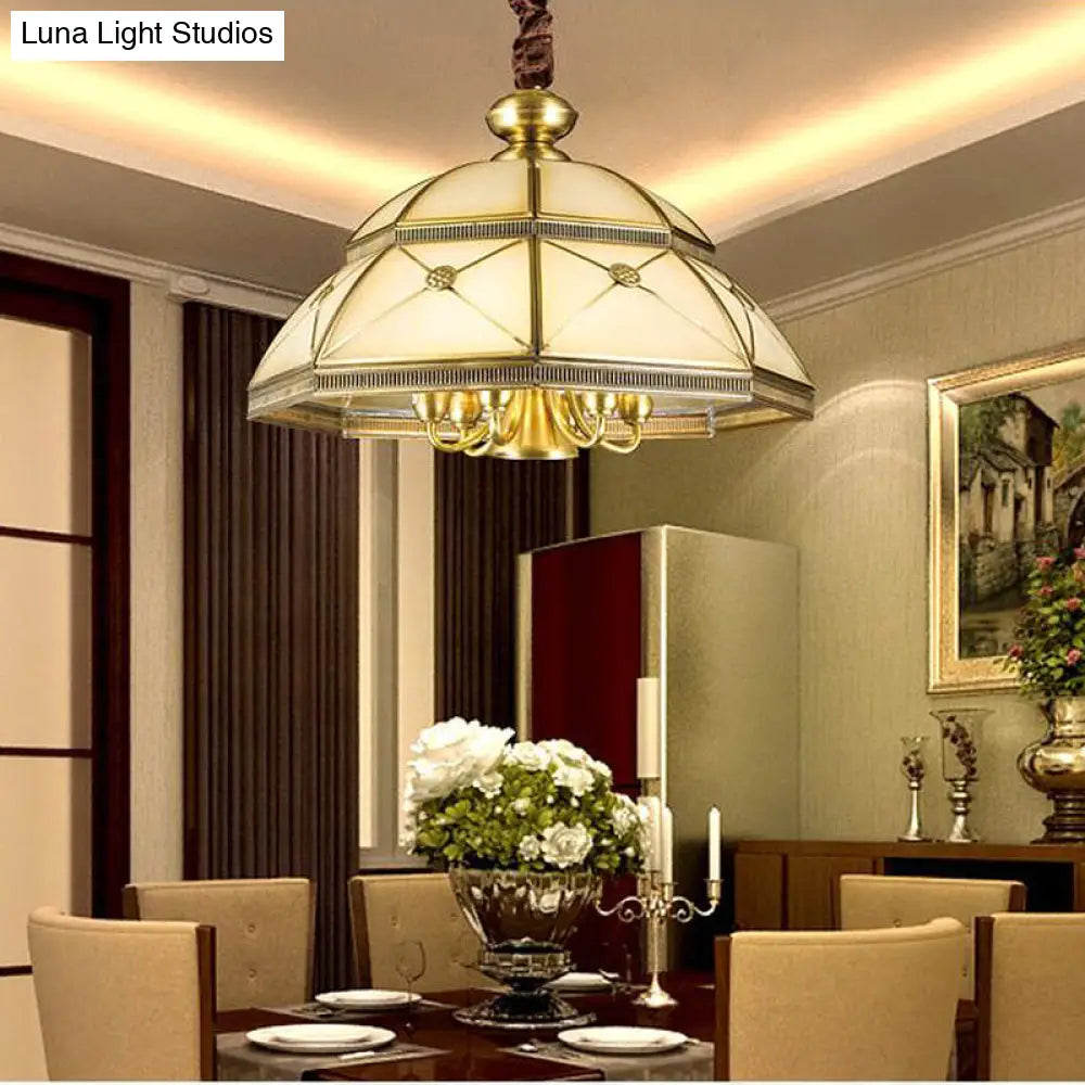 Frosted Glass Gold Pendant Chandelier Bowl - Colonial Ceiling Hang Fixture For Kitchen (7 Lights)