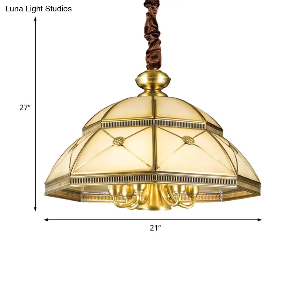 Frosted Glass Gold Pendant Chandelier Bowl - Colonial Ceiling Hang Fixture For Kitchen (7 Lights)