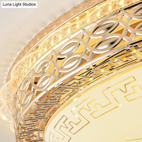 Frosted Glass Hollowed Flush Lamp With Golden Led Ceiling Light Fixture