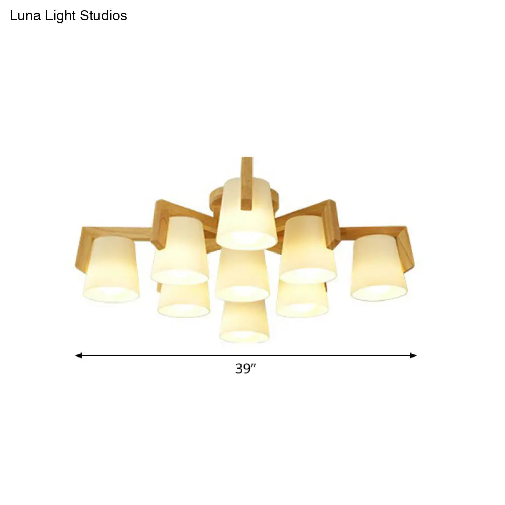 Frosted Glass Modern Wood Flush Mount Ceiling Light For Conic Living Room Ambiance