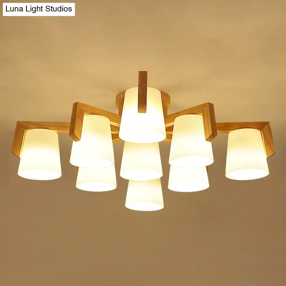 Frosted Glass Modern Wood Flush Mount Ceiling Light For Conic Living Room Ambiance