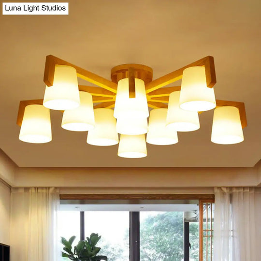 Frosted Glass Modern Wood Flush Mount Ceiling Light For Conic Living Room Ambiance