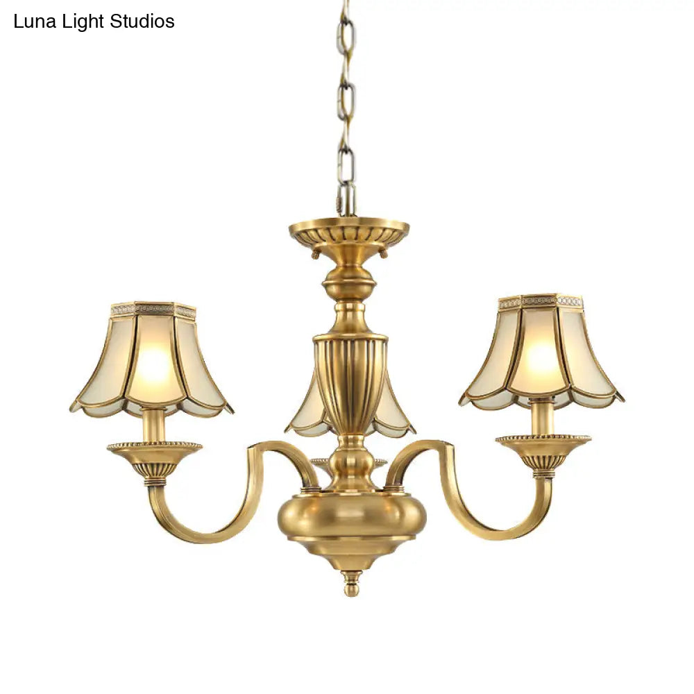 Frosted Glass Panel Chandelier - 6/8/10 Lights Colonial Polished Brass Bedroom Pendant Lamp Elegant