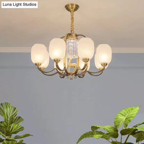 Frosted Glass Pendant Chandelier With Modernist Design - 3/6 Heads In Brass