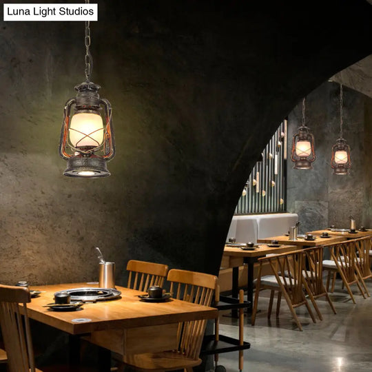 Industrial Frosted Glass Pendant Light For Restaurant Ceiling - 1-Light Suspension Lamp
