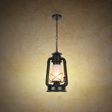 Frosted Glass Pendant Light Fixture: Kerosene 1-Light Warehouse Ceiling Lamp For Restaurants Black