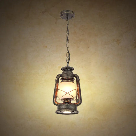 Frosted Glass Pendant Light Fixture: Kerosene 1-Light Warehouse Ceiling Lamp For Restaurants Bronze