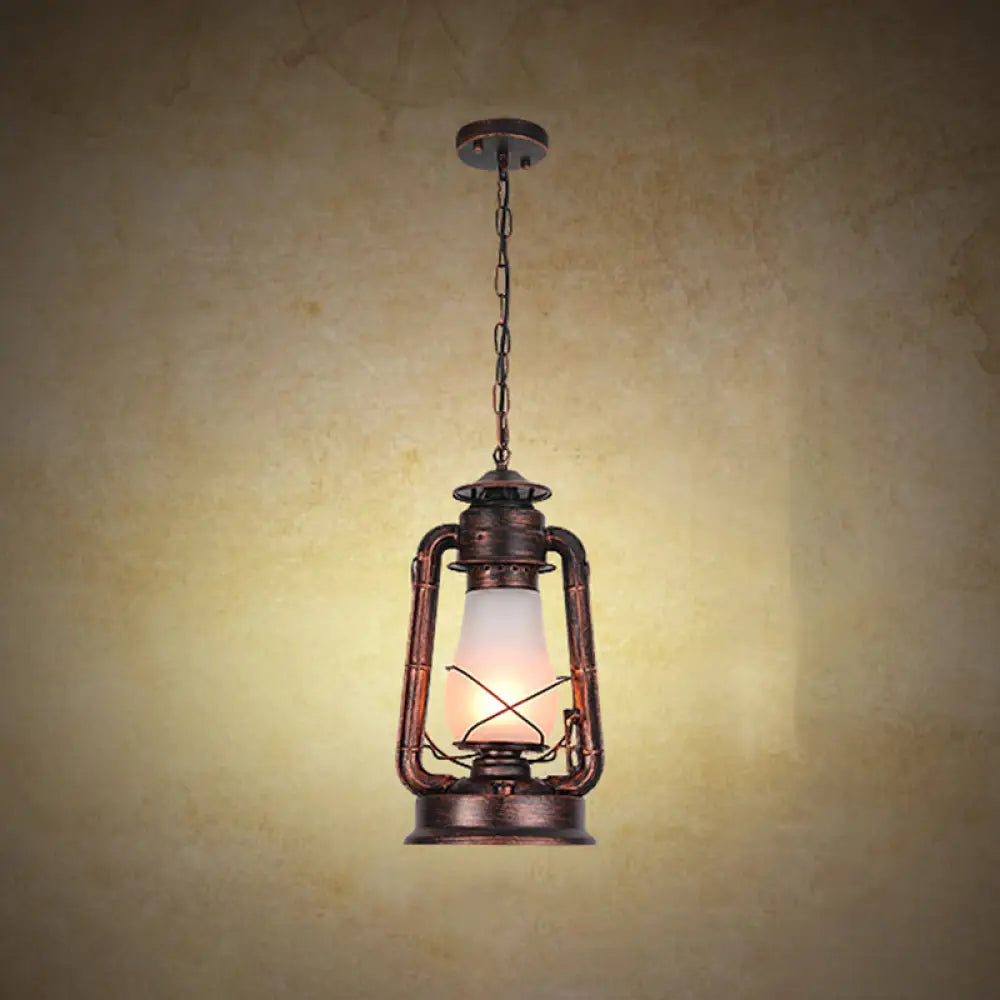 Frosted Glass Pendant Light Fixture: Kerosene 1-Light Warehouse Ceiling Lamp For Restaurants Copper