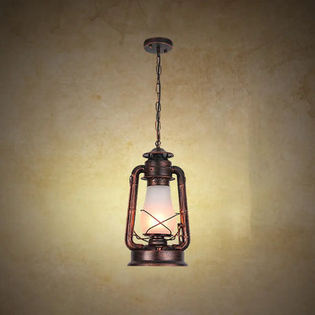 Frosted Glass Pendant Light Fixture: Kerosene 1-Light Warehouse Ceiling Lamp For Restaurants Copper