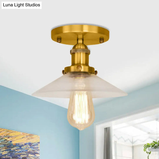 Frosted Glass Saucer Semi Flush Vintage Kitchen Lighting Fixture - 1 Bulb In Black/Brass/Copper