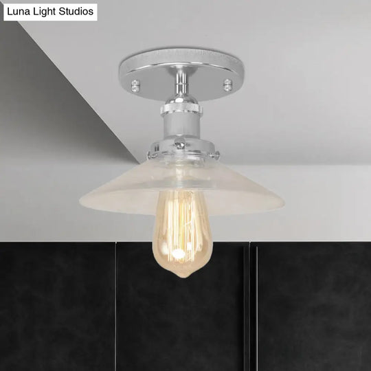 Frosted Glass Saucer Semi Flush Vintage Kitchen Lighting Fixture - 1 Bulb In Black/Brass/Copper