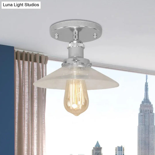 Frosted Glass Saucer Semi Flush Vintage Kitchen Lighting Fixture - 1 Bulb In Black/Brass/Copper