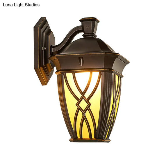 Frosted Glass Sconce Countryside Outdoor Wall Lighting - Curved Arm Coffee Finish 1 Bulb