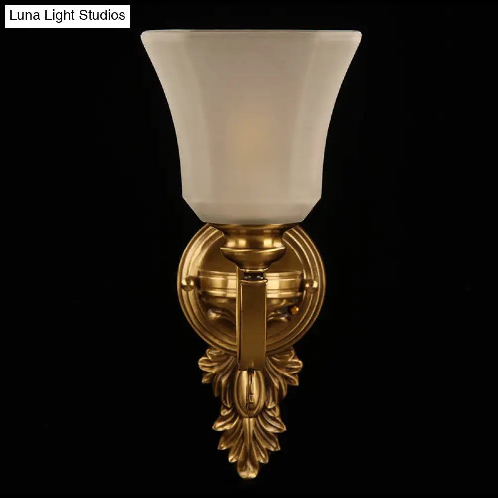 Frosted Glass Sconce With Bell-Shaped Panels - Antiqued Bronze 1-Light Bedside Wall Lighting Fixture