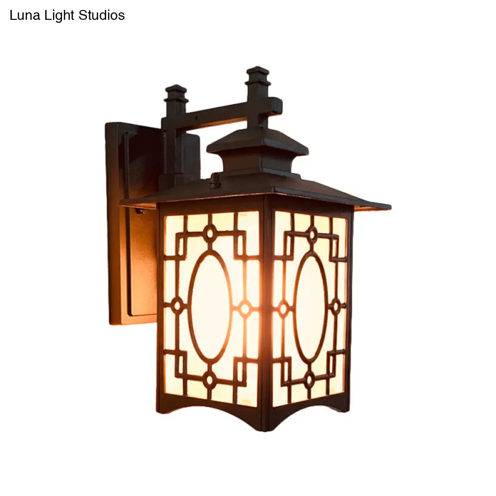 Frosted Glass Wall Lantern Sconce Light - Rustic Black/Bronze Courtyard Lighting