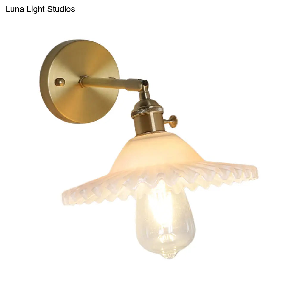 Frosted Glass Wall Sconce Light - Industrial Brass Scalloped Living Room Fixture