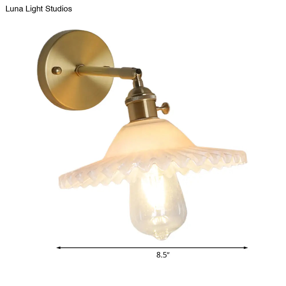 Frosted Glass Wall Sconce Light - Industrial Brass Scalloped Living Room Fixture