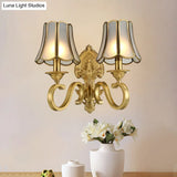 Frosted Glass Wall Sconce With Flared Design - Traditional 1/2 Lights White Mounted Lamp