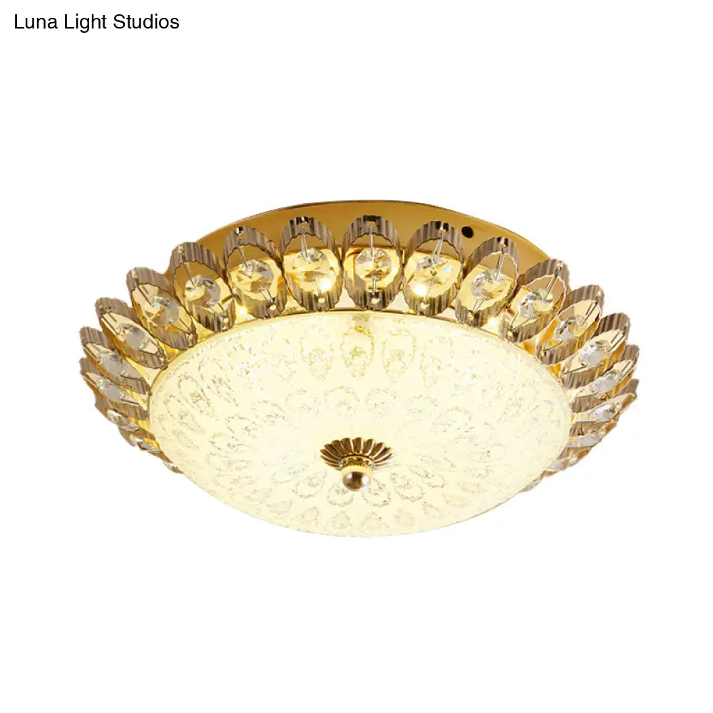 Frosted White Glass 1-Light Flushmount Kitchen Ceiling Lighting With Traditional Gold Finish