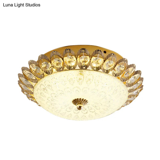 Frosted White Glass 1-Light Flushmount Kitchen Ceiling Lighting With Traditional Gold Finish