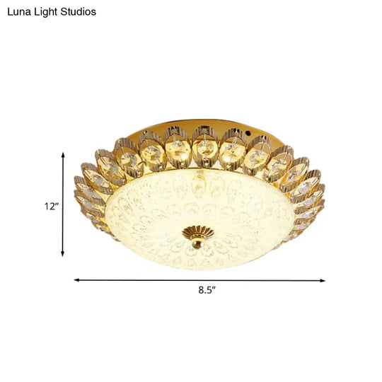 Frosted White Glass 1-Light Flushmount Kitchen Ceiling Lighting With Traditional Gold Finish