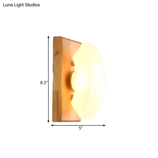 Frosted White Glass Arch Sconce - Nordic Single-Blue Wall Light With Wood Backplate