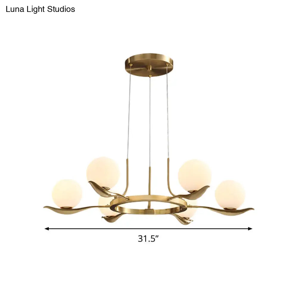 Modern 6-Head Brass Chandelier With Frosted White Glass Balls - Elegant Suspended Ceiling Lighting