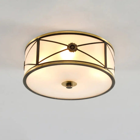 Frosted White Glass Flush Mount Ceiling Light For Bedroom - Traditional Drum Style / 14’