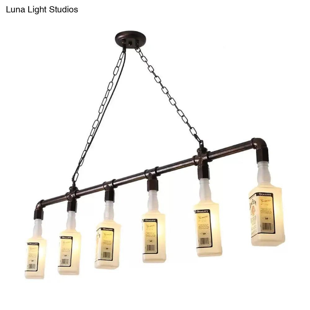 Frosted White Glass Island Lamp With Multiple Bulbs - Loft Style Black Wine Bottle Suspension For