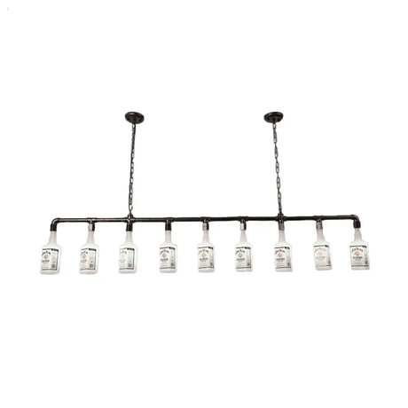 Frosted White Glass Island Lamp - Loft Style Black Wine Bottle Design Perfect For Restaurants