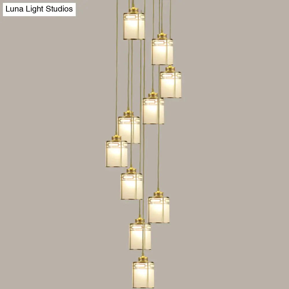 Modern Brass Frosted Glass Pendant Lamp For Duplex House 10 /