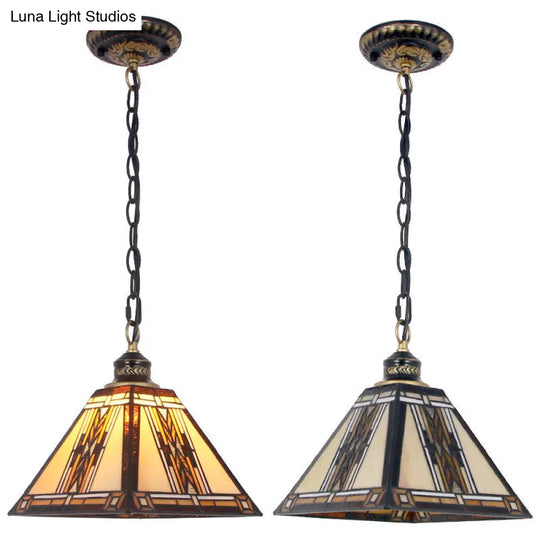 Mission Style Geometric Stained Glass Pendant Light