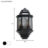 Geometric Black/White Outdoor Corner Wall Sconce With Clear Glass Mountable Light Fixture For Lodges