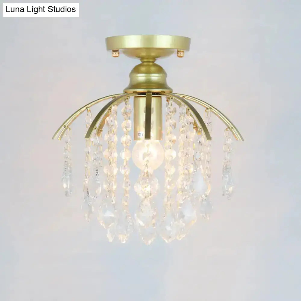Geometric Brass Semi Flush Crystal Ceiling Mount - Traditional 1-Light Fixture For Hallways / A