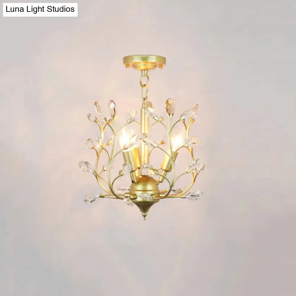 Geometric Brass Semi Flush Crystal Ceiling Mount - Traditional 1-Light Fixture For Hallways / F