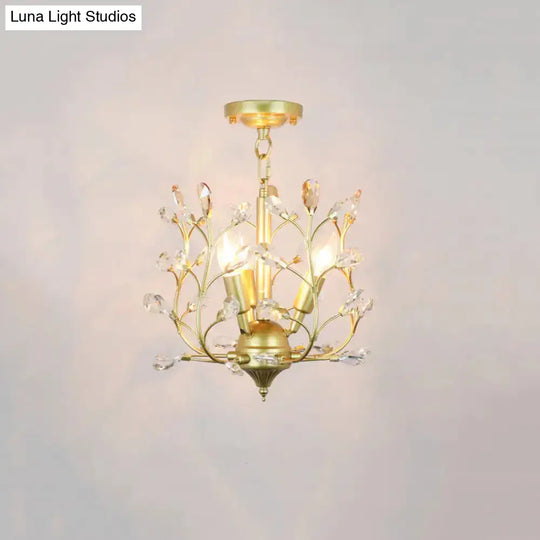 Geometric Brass Semi Flush Crystal Ceiling Mount - Traditional 1-Light Fixture For Hallways / F