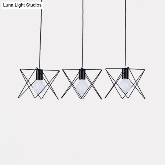 Geometric Cage Iron Suspension Light Antique Black - Set Of 3 Bulbs Multi Ceiling Lamp For Living