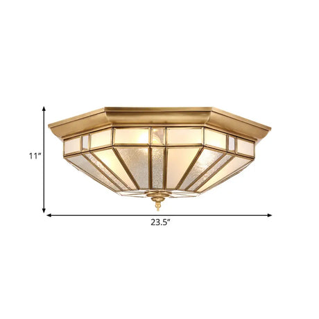 Geometric Ceiling Mount Brass Flush Light Fixture For Bedroom - Beveled Glass 4/6 Bulbs 19.5/23.5 W