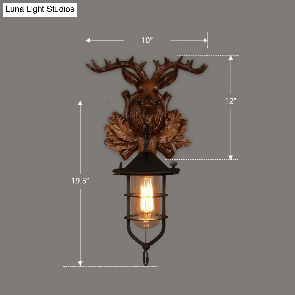 Geometric Country Style Wooden Wall Sconce - Brown Light Fixture For Corridor