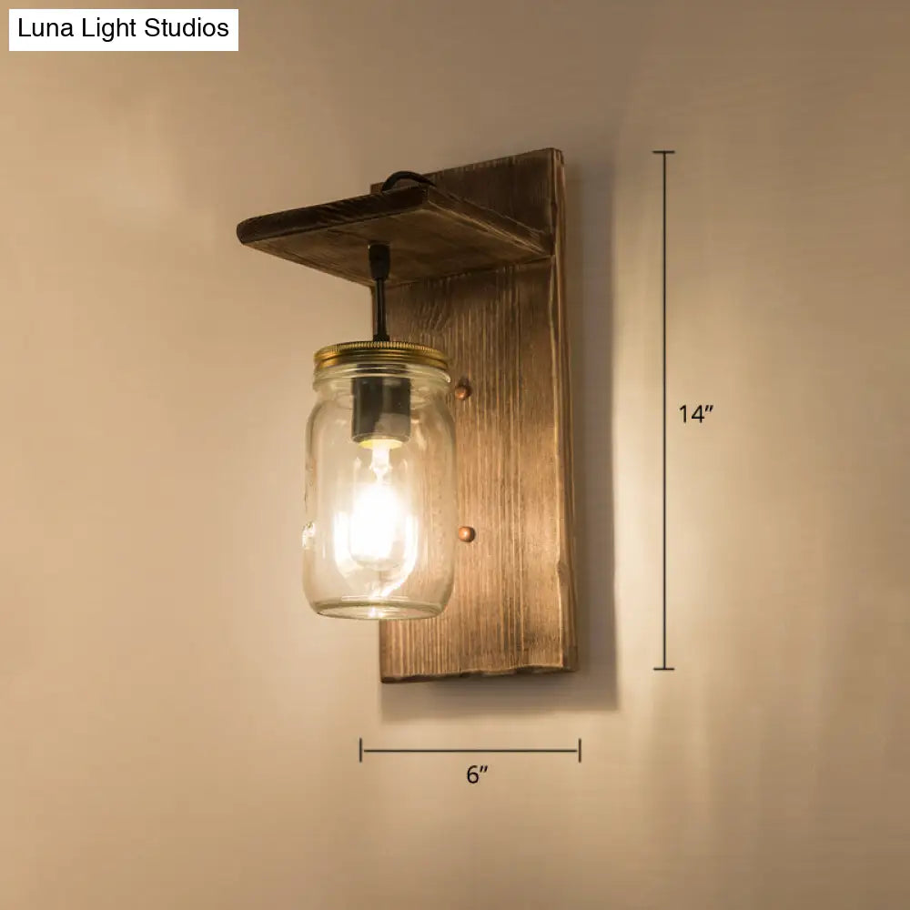 Geometric Country Style Wooden Wall Sconce - Brown Light Fixture For Corridor