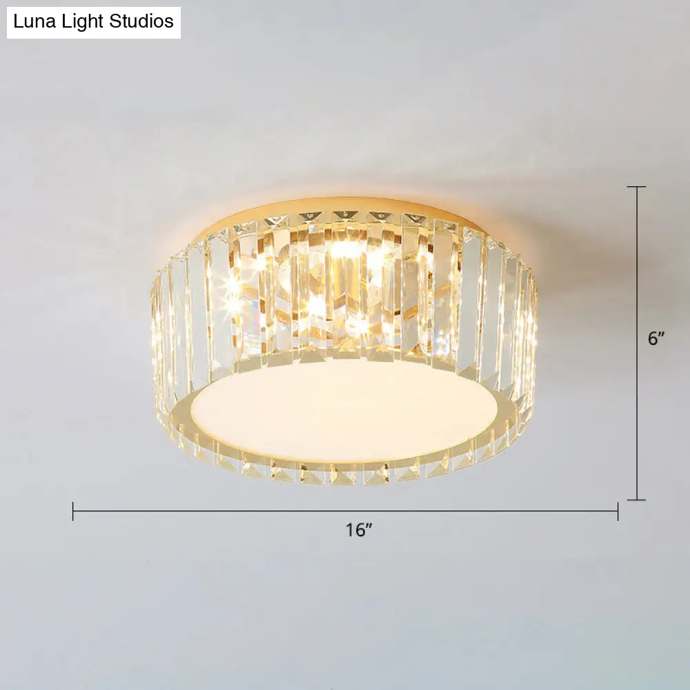 Geometric Crystal Led Flushmount Ceiling Light With Simple Champagne Style / 16 Round