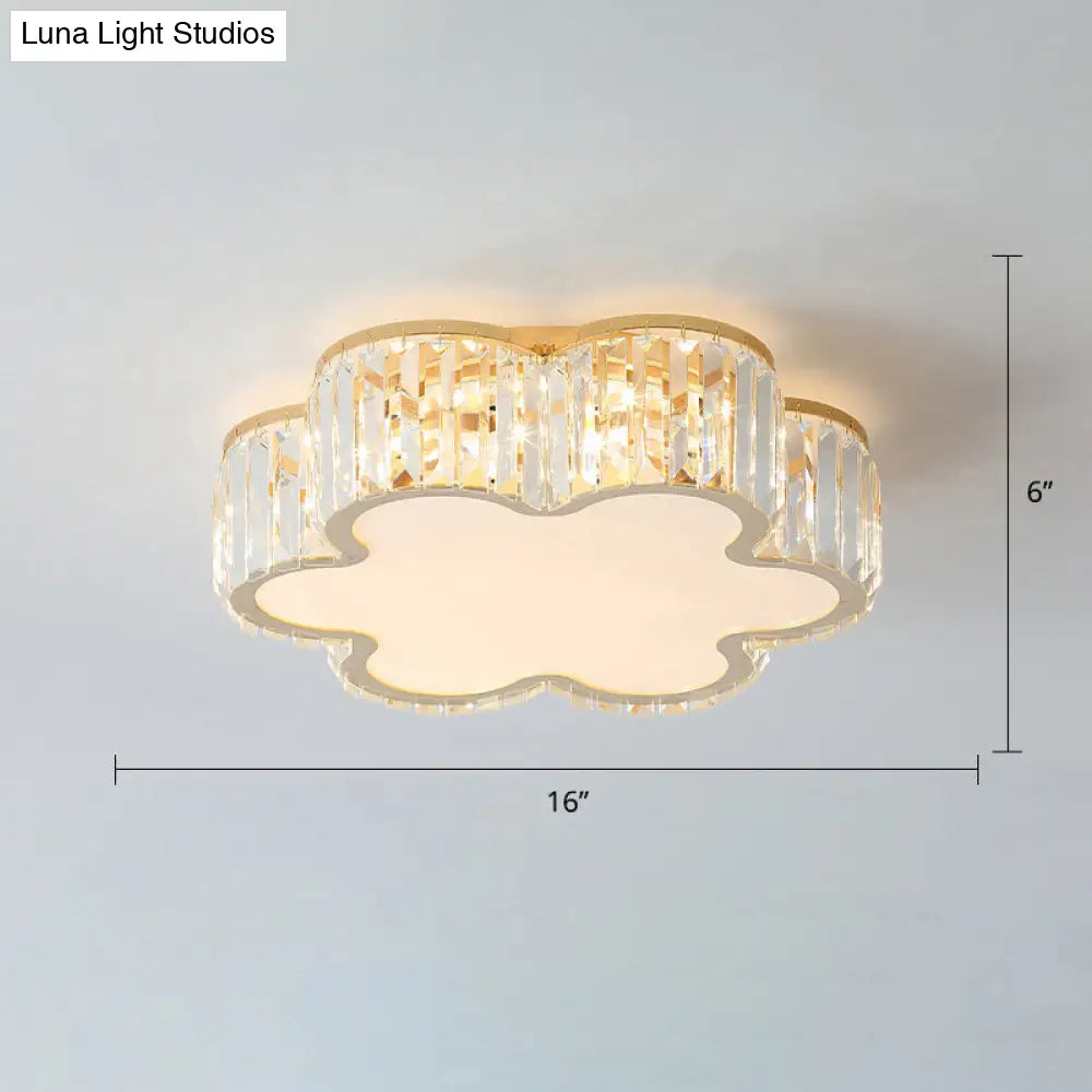 Geometric Crystal Led Flushmount Ceiling Light With Simple Champagne Style / 16 Flower
