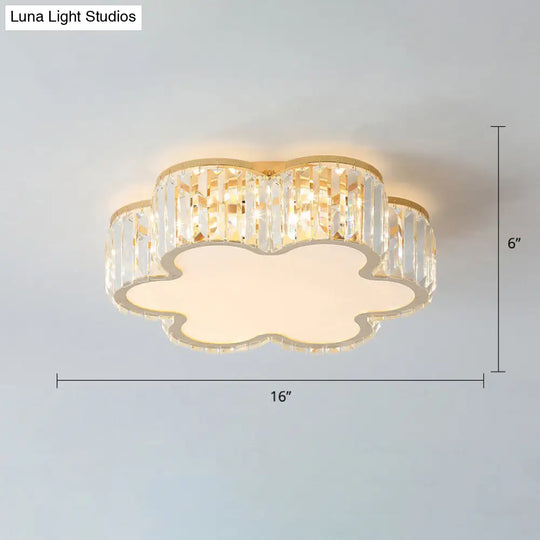 Geometric Crystal Led Flushmount Ceiling Light With Simple Champagne Style / 16 Flower