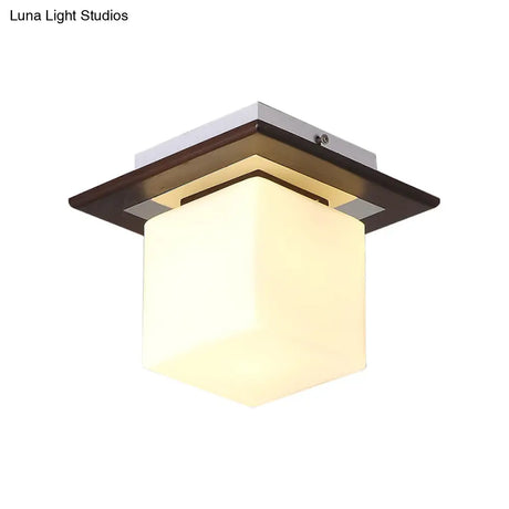 Geometric Flush Mount Ceiling Light Fixture - Modern Wooden Design (1 - Light Brown)