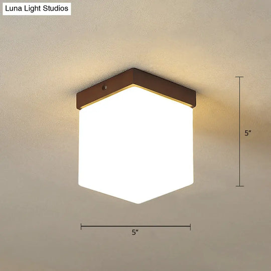 Geometric Flush Mount Ceiling Light Fixture - Modern Wooden Design (1 - Light Brown) Brown / Square