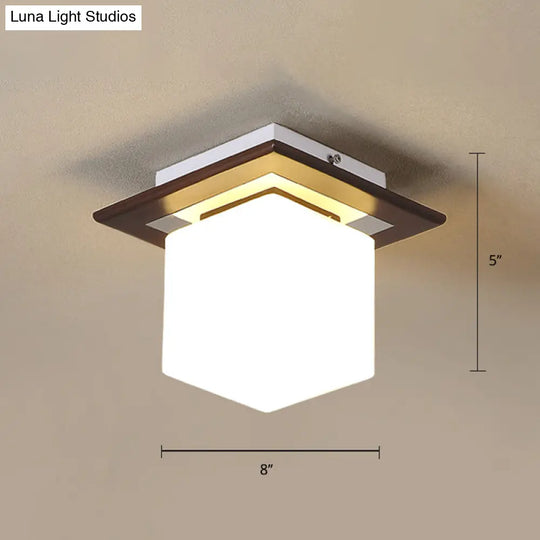 Geometric Flush Mount Ceiling Light Fixture - Modern Wooden Design (1 - Light Brown) Brown / Square