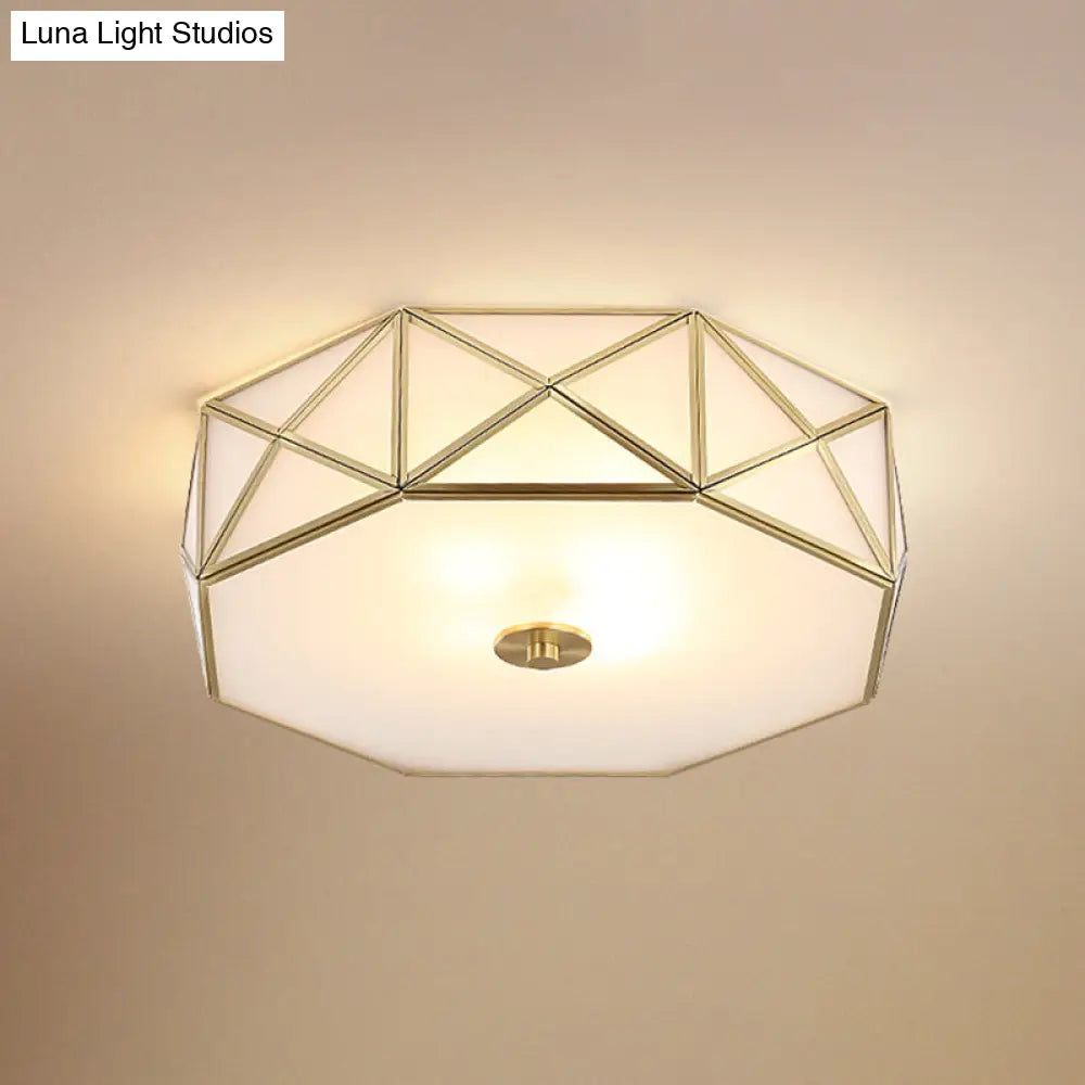Geometric Flushmount Light With Gold Finish & Minimalistic White Glass Design 4 /