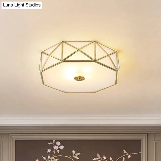 Geometric Flushmount Light With Gold Finish & Minimalistic White Glass Design