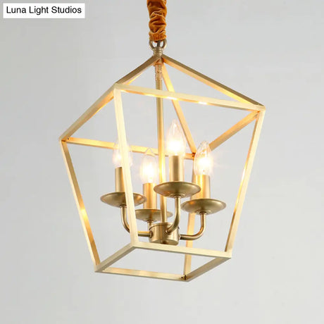 Geometric Gold Dining Room Pendant Light: 4-Bulb Ceiling Lamp Traditional Chandelier With Metal